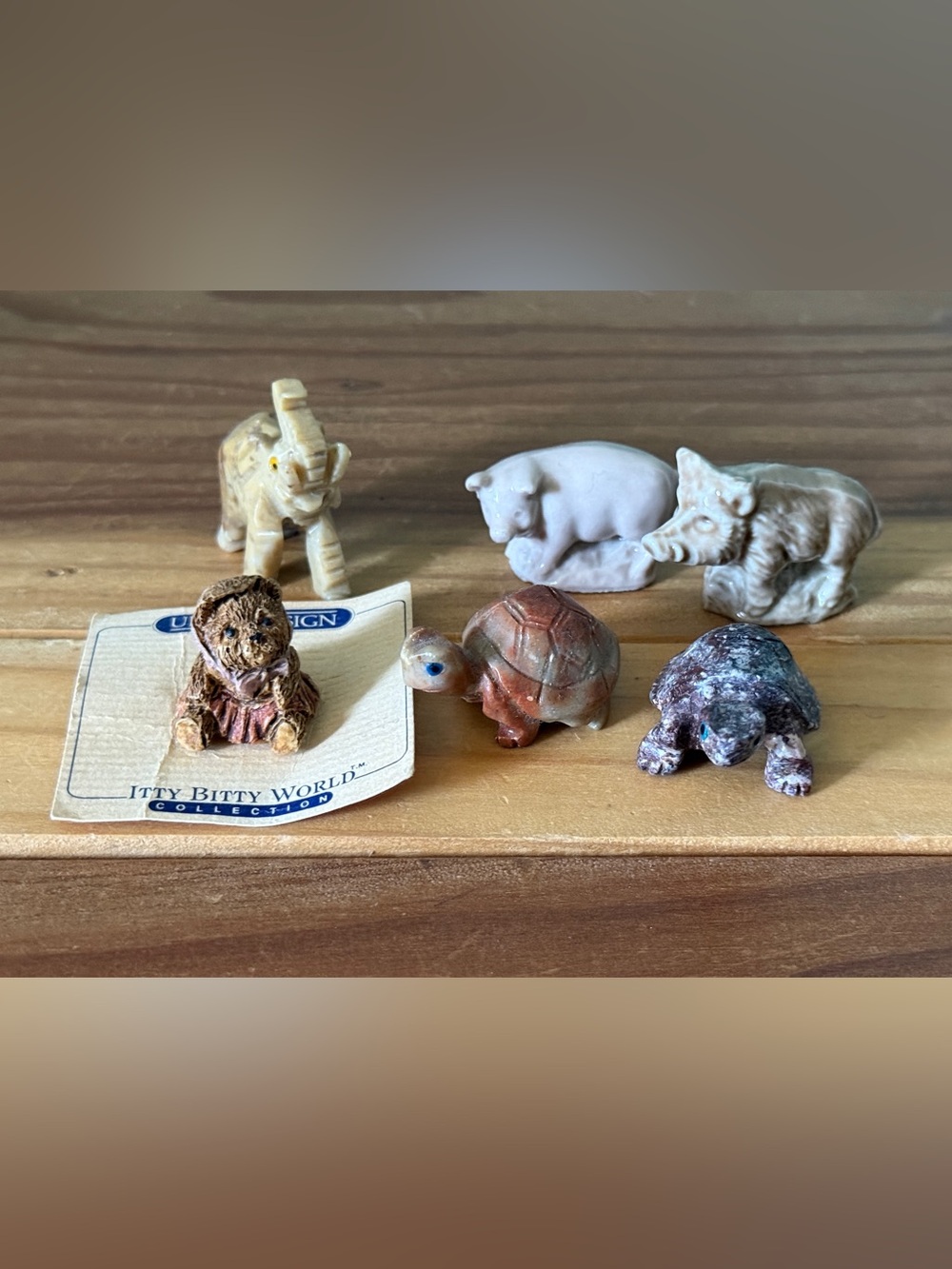 Vintage Miniature Animal Figurines Lot of 6 Turtle Pig Wade Boar Elephant Bear